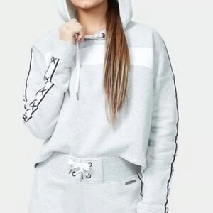 Betsey Johnson Performance Color Block X Stripe Gray Hoodie